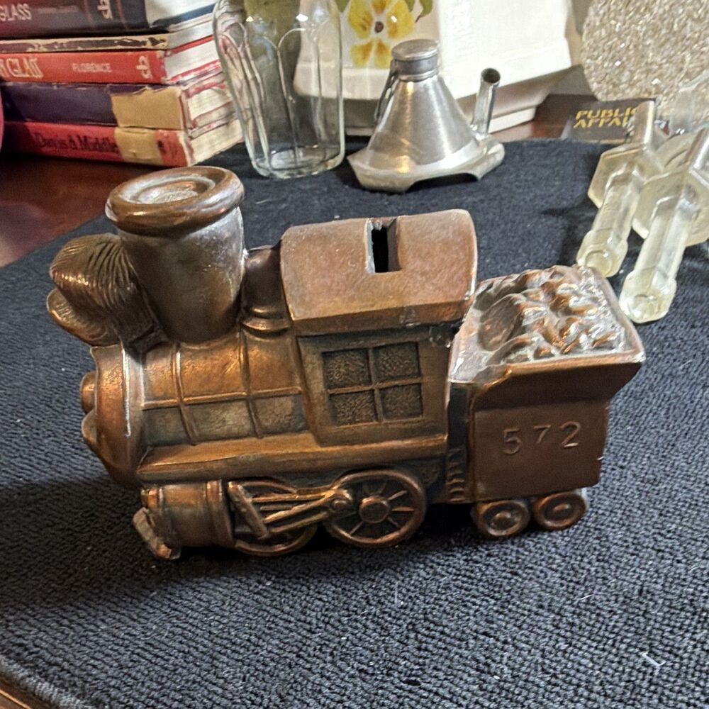 Vtg. Cast Metal Casey Jones Train Engine Coin Bank